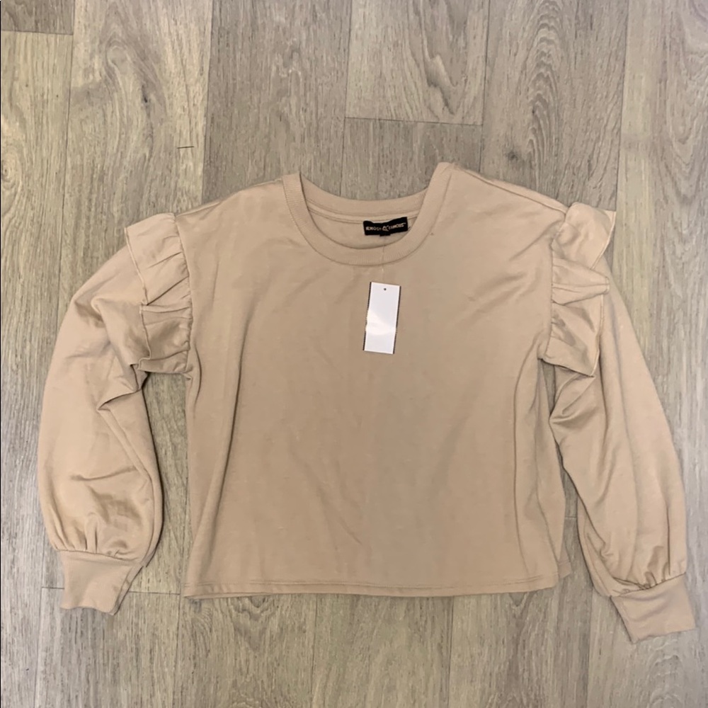 Almost Famous Tan Puff Sleeve Sweatshirt